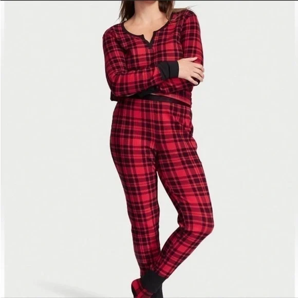 Victoria’s Secret Gingham/Plaid Long Sleeves Thermal Pajama Set Pjs XSmall - Picture 12 of 13